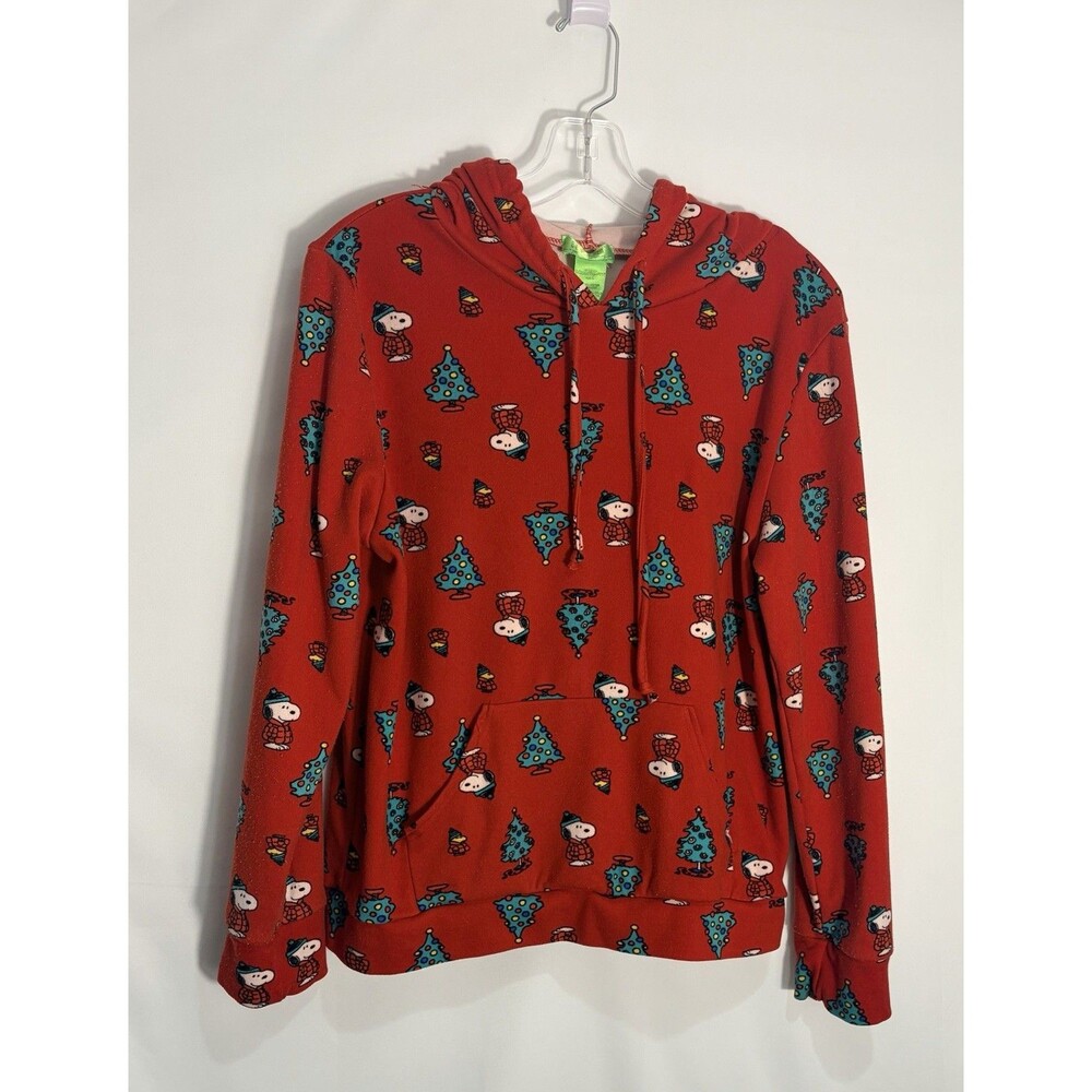 Peanuts Snoopy Christmas Hoodie Red All Over Print Trees Woodstock Pullover